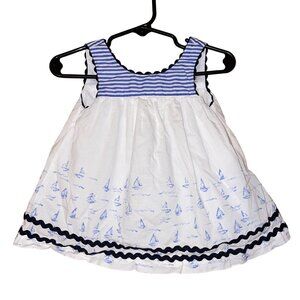 Catherine Malandrino Mini Baby Girls Nautical Sailboat Dress 3M White & Blue Cot